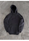 Kapüşonlu Üç İplik Penye Basic SweatShirt - Füme -