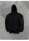 Kapüşonlu Üç İplik Penye Basic SweatShirt - Siyah -