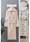 Kapüşonlu Unisex Banyo Bornozu %100 Soft Pamuklu Krem