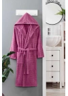 Kapüşonlu Unisex Banyo Bornozu %100 Soft Pamuklu Mürdüm