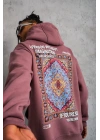 Kilim Desen Kapüşonlu Sweat - Gül Kurusu