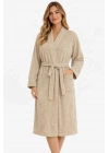 Kimono Yaka Unisex Pamuklu Tek Kişilik Bornoz Bej