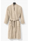 Kimono Yaka Unisex Pamuklu Tek Kişilik Bornoz Bej