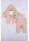 Kirpi Nakışlı % 100 Pamuk 3lü Kız Bebek Takım