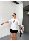 Kısa Kol Baskılı T-shirt - Beyaz -