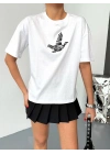 Kısa Kol Baskılı T-shirt - Beyaz -