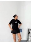 Kısa Kol Baskılı T-shirt - Siyah -