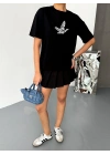 Kısa Kol Baskılı T-shirt - Siyah -