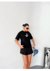 Kısa Kol Baskılı T-shirt - Siyah -