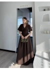Kısa Kollu Uzun Elbise - Kahve -