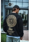 Kışlık Bisiklet Yaka Ön Ve Arka Baskılı SweatShirt - Siyah -