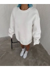 Kışlık Bisiklet Yaka Üç İplik Basic SweatShirt - Beyaz -