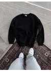 Kışlık Bisiklet Yaka Üç İplik Basic SweatShirt - Siyah -