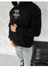 Kışlık Üç İplik Kapüşonlu SweatShirt - Siyah -
