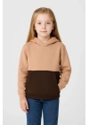 Kız Çocuk Kapüşonlu Kanguru Çepli Parçalı SweatShirt - Renkli