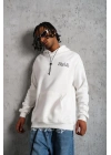 Kol ve Etek Ribana Baskılı Kapüşonlu Sweat - Beyaz