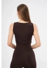 Kolsuz Sporcu Baskılı Crop - Kahve
