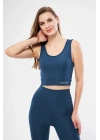 Kolsuz Sporcu Baskılı Crop - Turkuaz