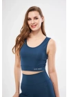 Kolsuz Sporcu Baskılı Crop - Turkuaz