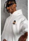 Kordonlu Maske Baskılı Kapüşonlu Sweat - Beyaz -