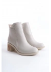 LARISSA Fermuarlı Ortopedik Taban Topuklu Kadın Bot  CKT - Krem