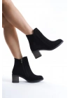 LARISSA Fermuarlı Ortopedik Taban Topuklu Süet Kadın Bot  SST - Siyah