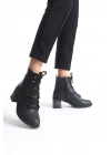 LENA Bağcıklı Fermuarlı Ortopedik Taban Topuklu Kadın Bot  CST - Siyah
