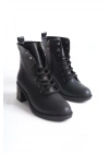 LENA Bağcıklı Fermuarlı Ortopedik Taban Topuklu Kadın Bot  CST - Siyah