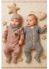 Leopar Desenli Kız Bebek 4lü Tulum Seti