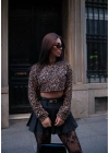 Leopar desenli Uzun Kollu Crop - Leopar