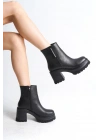 LISSE Fermuarlı Ortopedik Taban Kalın Topuklu Kadın Bot CST - Siyah