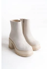 LISSE Fermuarlı Ortopedik Taban Kalın Topuklu Süet Kadın Bot  SKT-  Krem