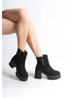 LISSE Fermuarlı Ortopedik Taban Kalın Topuklu Süet Kadın Bot SST - Siyah