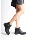 LUNA Fermuarlı Lastikli Ortopedik Taban Topuklu Kadın Bot  CST - Siyah