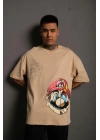 Mario Baskılı Oversize T-Shirt - Bej -