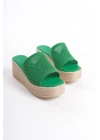 MARLA Dolgu Topuklu Ortopedik Taban Hasır Görünümlü Triko Kadın Terlik  TKT - Yeşil