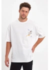 Melek Baskılı Oversize T-shirt - Beyaz -