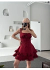 Mini Askılı Elbise - Bordo -