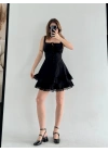 Mini Askılı Elbise - Siyah -
