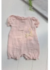 Müslin Kumaş Çiçek Nakışlı Pamuklu Kız Bebek Tulum