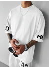 No Risk No Story Baskılı Oversize Bisiklet Yaka T-shirt - Beyaz -