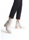 NOEMI Tokalı Fermuarlı Ortopedik Taban Topuklu Kadın Bot  CKT - Krem