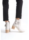 NOEMI Tokalı Fermuarlı Ortopedik Taban Topuklu Kadın Bot  CKT - Krem