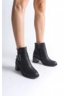 NOEMI Tokalı Fermuarlı Ortopedik Taban Topuklu Kadın Bot  CST - Siyah
