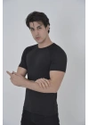 Omuz Fileli Slim Fit T-shirt - Siyah -