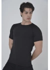 Omuz Fileli Slim Fit T-shirt - Siyah -