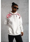 Ön ve Arka Baskılı Kapüşonlu 3 İplik Sweatshirt - Beyaz