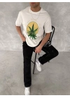 Ön ve Arka Baskılı Oversize Bisiklet Yaka T-shirt- Beyaz -