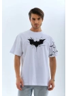 Ön ve Kol Baskılı Oversize T-shirt - Beyaz -