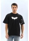 Ön ve Kol Baskılı Oversize T-shirt - Siyah -